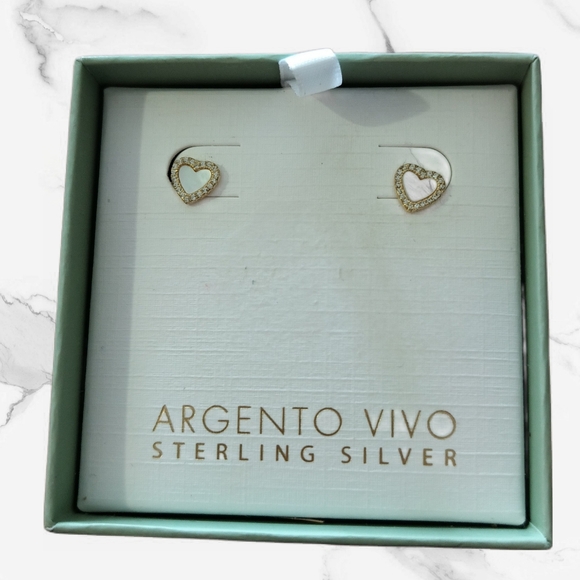 Argento Vivo Jewelry - NEW Pavé Mother-of-Pearl Heart Stud Earrings In Gold (plated)